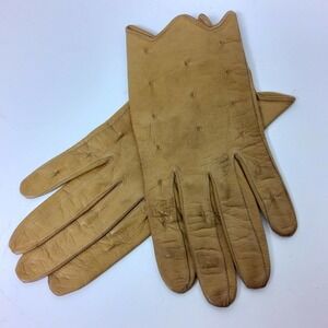 Vintage West Germany Puckered Leather Bron Womens Gloves Wrist Zig Zag Hem W